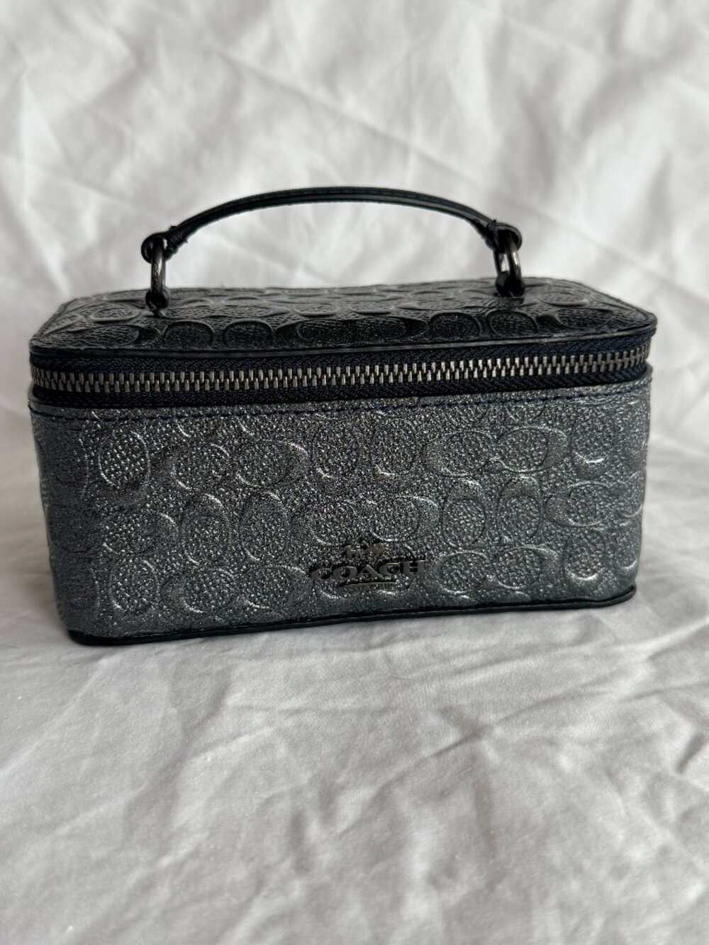 Rare Sold Out Coach Signature Glitter Vanity Case - Gray F39166